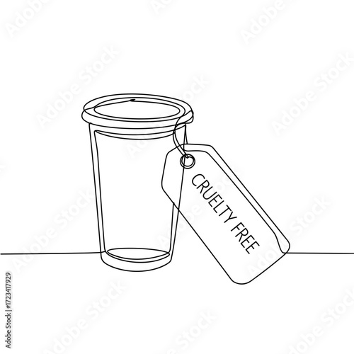 Line art of a cup with a cruelty-free tag hanging from it  