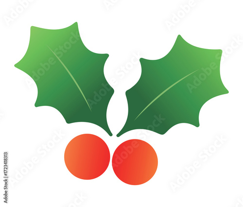 Christmas holly leaves and berries_Holiday vector illustration