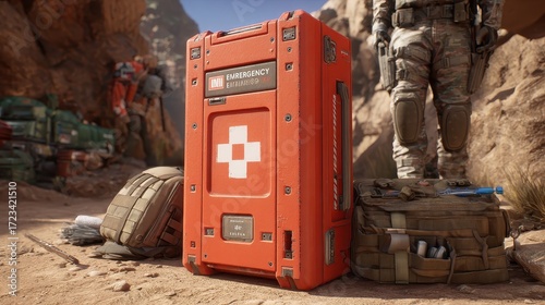 Emergency Medical Supplies in a Desert Landscape Setting