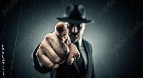 Mysterious Man in Hat Points Finger Accusingly