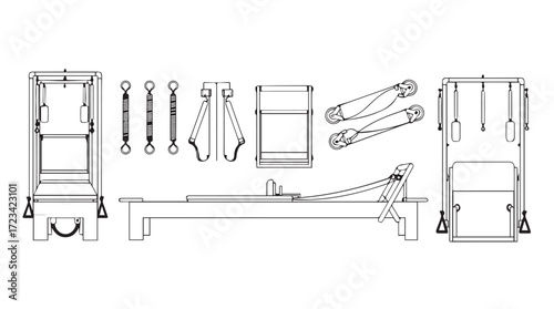 Technical drawing of a whisk showing components and assembly exploded view silhouette