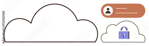 Cloud outlines include user profile card and smaller lock icon emphasizing safe storage. Ideal for data privacy, cyber security, SaaS, user authentication, cloud services, IT solutions, simple flat