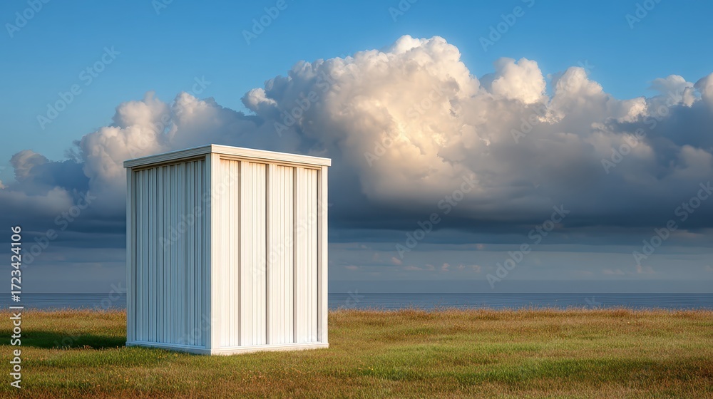 Obraz premium Isolated White Structure Against a Dramatic Cloudy Sky at Dusk