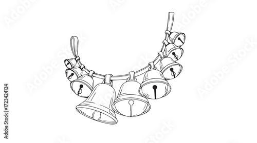 Whimsical bells necklace festive holiday accessory jewelry line art design silhouette