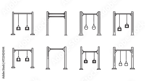 Collection of newton's cradle pendulum physics demonstrations various designs simplified silhouette