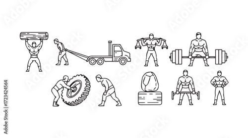 Athletic individuals demonstrating strength and power in various feats of physical prowess silhouette