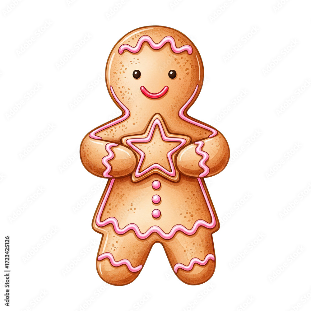 Fototapeta premium A charming gingerbread figure adorned with delicate icing detail and a cheerful expression, a festive symbol of holiday cheer.