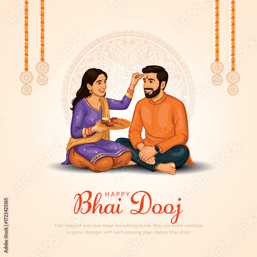 Happy Bhai dooj Indian festival greeting card. Creative vector illustration design.