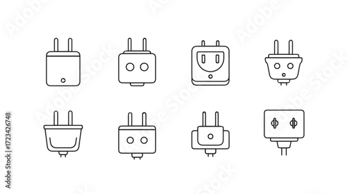 Collection of electrical plugs and sockets diverse types representing power and connectivity concepts silhouette