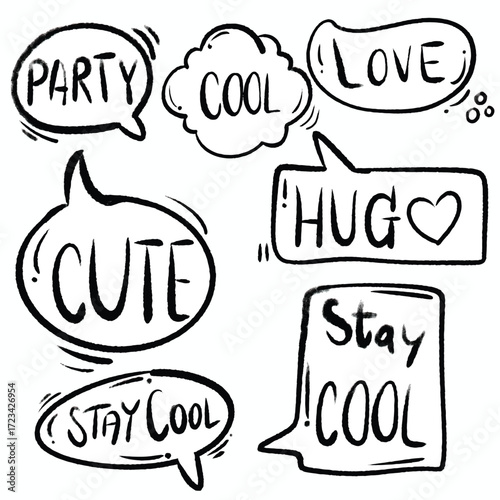 Hand-Drawn Doodle Speech Bubbles with Positive Messages Set