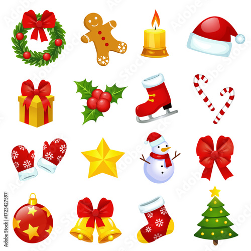 Christmas and New Year icon set 16 festive elements
