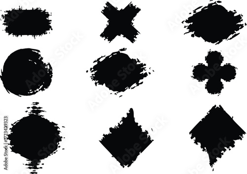 Brush ink stroke set Vector illustration. Isolated square white frame. Element for design poster, cover, invitation, gift card, flyer, social media, promotion. 