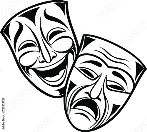 black  comedy and tragedy vector on  white  background