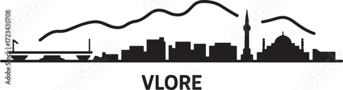 Vlore Albania Skyline Silhouette Outline Black On Transparent Background Cityscape Minimal