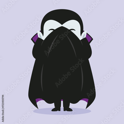 cute vampire illustration cartoon character posing covering face with cloak