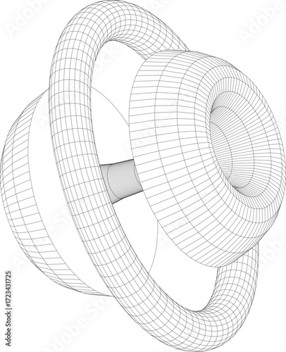 Futuristic wireframe gyroscope rings abstract shape. Vector