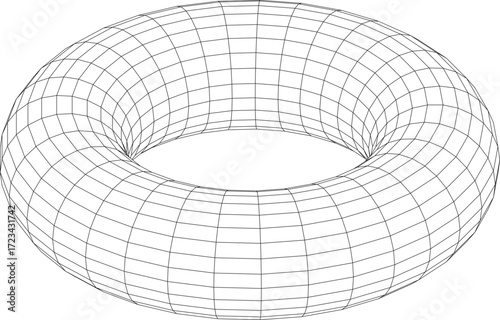 Abstract three dimensional torus wireframe shape. Futuristic geometric design element. Vector
