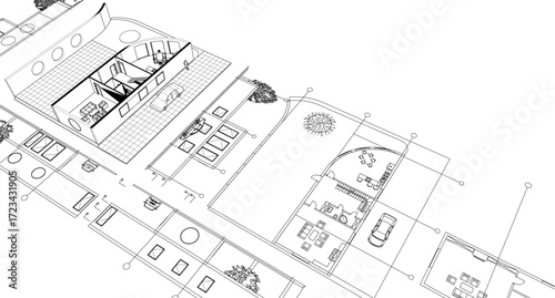 cottage planning sketch 3d illustration	
