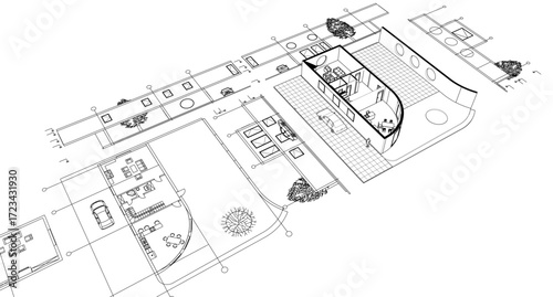 cottage planning sketch 3d illustration	
