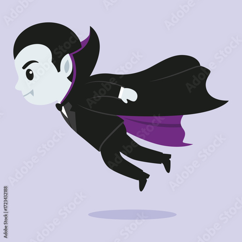Cute vampire illustration cartoon character posing flying with fluttering cape