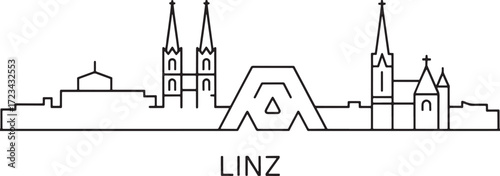 Linz Austria City Name Skyline Silhouette Vector Travel Destination Landmark Outline