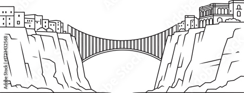 Constantine Algeria Suspension Bridge Cliffside Building Landscape Vector Landmark Outline