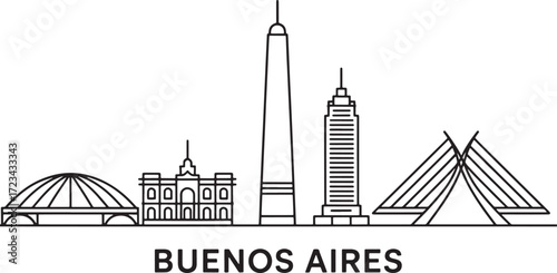 Buenos Aires Skyline Outline Vector Illustration Argentina Cityscape Landmark