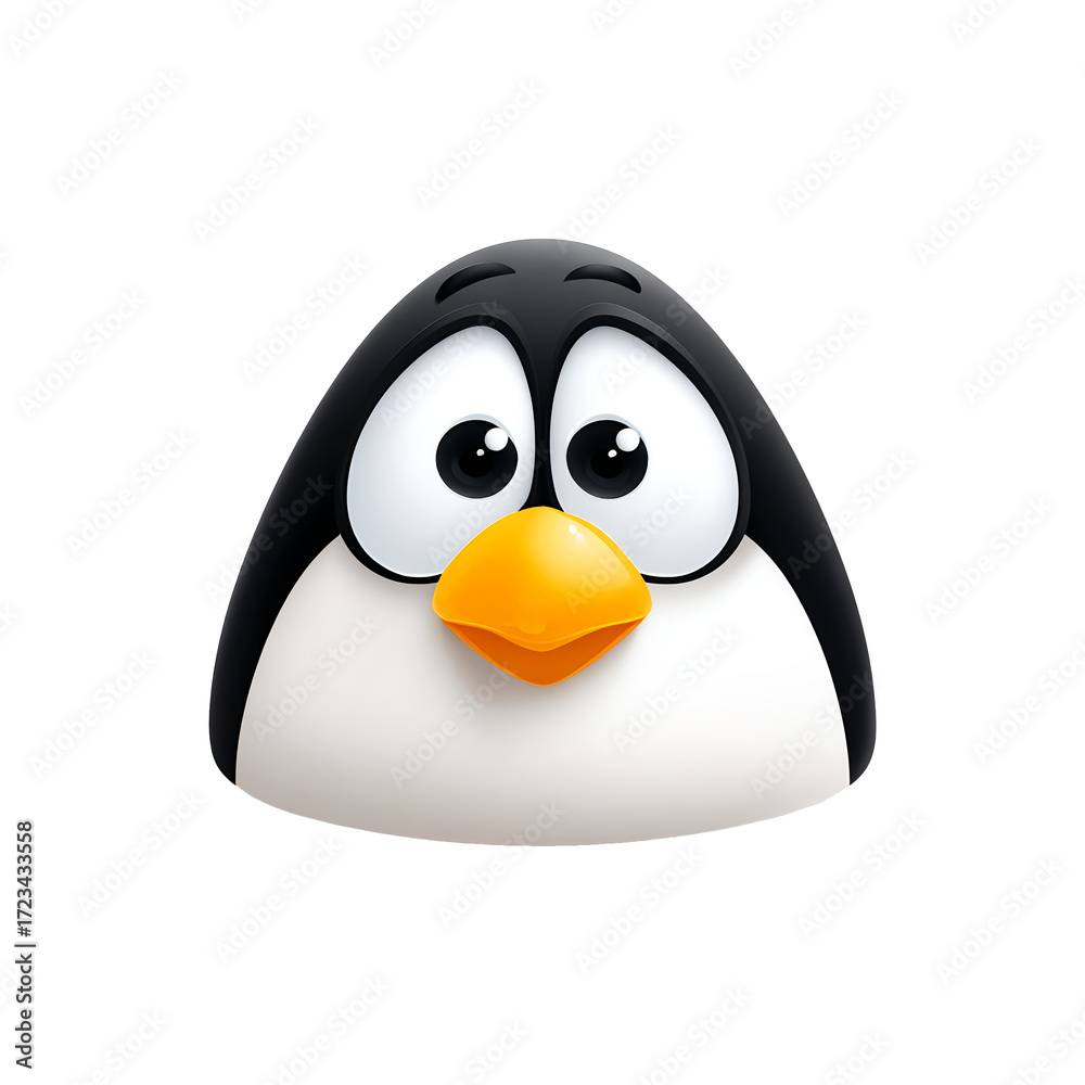 Fototapeta premium Cartoon penguin cartoon face, transparent background, vector icon style, clean minimal, isolated object