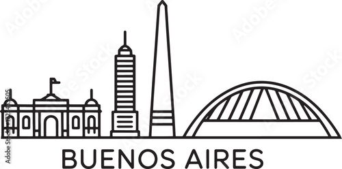 Buenos Aires Outline City Silhouette. Architectural Skyline Concept. Vector Art Design