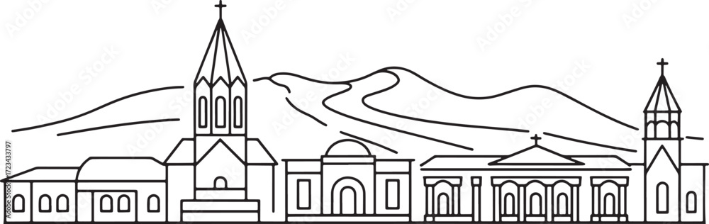 Obraz premium City Skyline Silhouette Vector Illustration Design Armenian Buildings
