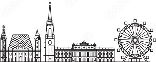 Vienna Austria Skyline Silhouette Minimalist Vector Illustration on Transparent Background