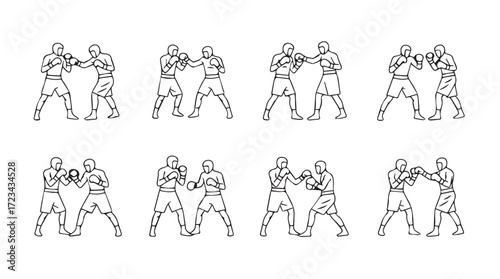 Dynamic boxer fighting poses sketch sequence martial arts combat action motion sequence silhouette