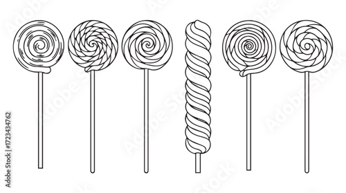 Swirl lollipop assortment sweet treat candy collection fun dessert icons silhouette