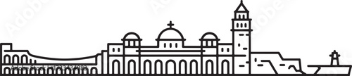 Historic Architecture in Rome City Skyline Line Vector, Italy Landmark Silhouette Art