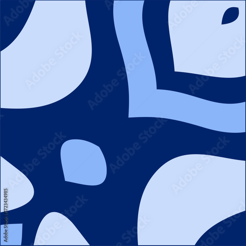 Abstract fluid organic shapes in various shades of blue creating a calming and modern visual pattern for design.