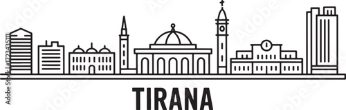 Tirana Skyline Vector Outline. Albania City Silhouette Banner Line Art Illustration