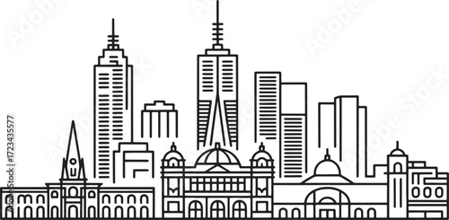 Melbourne Skyline Vector Silhouette Minimalist Cityscape Outline Travel Australian Urban Building