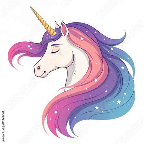 Majestic unicorn with rainbow mane and golden horn