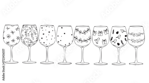 Elegant wine glasses decorated with subtle floral patterns for sophisticated table settings silhouette