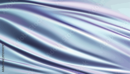 Dynamic abstract background with elegant, flowing waves and folds in shimmering shades of purple, blue, and silver, creating a luxurious and serene texture