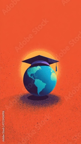 Global Education: An artistic illustration symbolizing the power of education on a global scale, showcasing a globe adorned with a graduation cap.