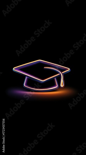 Academic Brilliance: A striking minimalist graphic of a graduation cap glows against a dark backdrop, symbolizing the pursuit of knowledge.