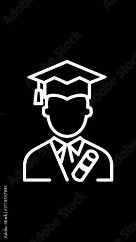 Education Icon: Capturing the essence of scholastic achievement, this icon portrays a graduate in a cap and gown, signifying the journey and reward of academic dedication.