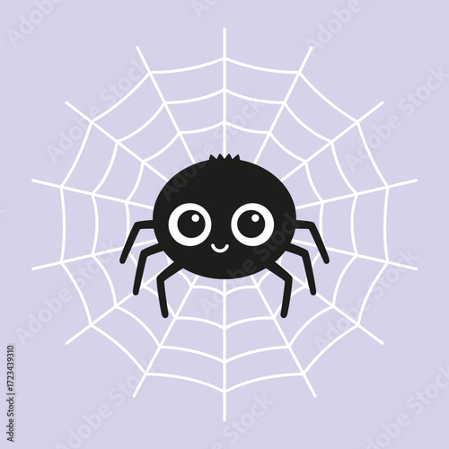 cute spider cartoon character posing calmly in the middle of its web