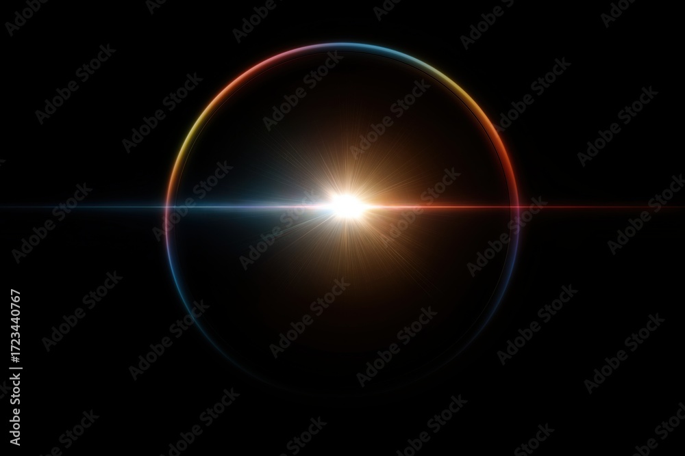 Obraz premium Colorful solar eclipse with radiant light and dark background