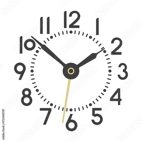 The alarm clock face has black numbers and hands on a white background.