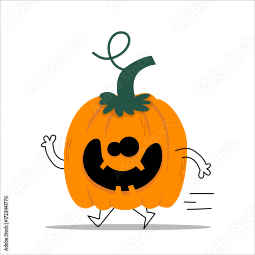 Running cartoon pumpkin character illustration. Funny cartoon pumpkin character with scared expression running away, perfect for Halloween designs, comic artwork and playful autumn themes.
