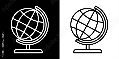 Simple black and white line art of a globe on a stand.