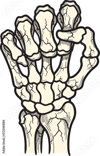 Skeleton Hand Fist Illustration – Vintage Tattoo Style Bone Fist Drawing in Gothic Design