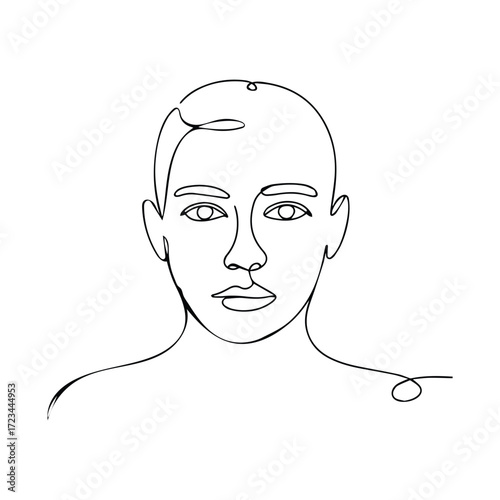 Minimalist single line drawing of a human face and shoulders